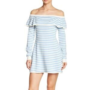 English Factory Light Blue Striped Off-Shoulder Dress L